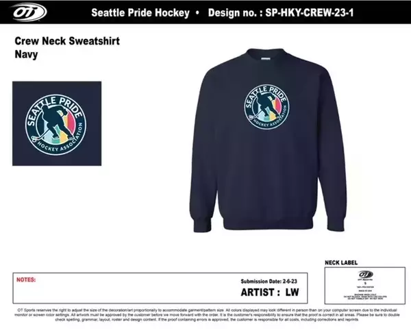 Seattle Pride Hockey Association Premium Twill Crew Neck Sweatshirt